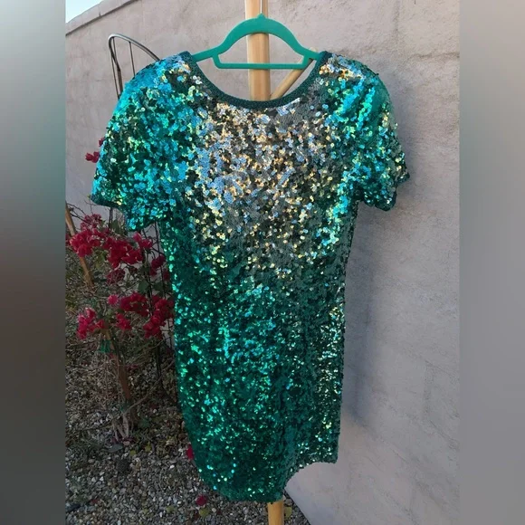 Vintage mini teal silver ombré beaded and sequin mini dress - Picture 12 of 14